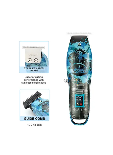 3-In 1 Clipper, Trimmer &amp; Shaver Cord &amp; Cordless Professional Blue Marine Beard Combo Set With LED Display &amp; Accessories V-645
