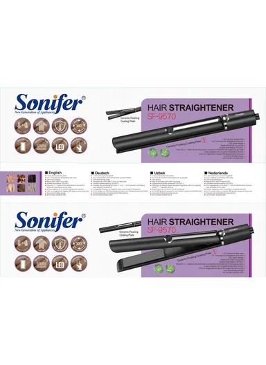 55W Hair Straightener With Maximum Heating Temperature 230°C &amp; LED Screen Display SF-9570