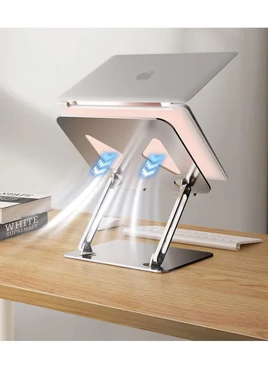 Carbon Steel &amp; Non-Slip Silicone Rubber Laptop Holder Cooler For Up To 17'' Laptops C31 CEF024 (L4.5 x W22.6 x H26.6)cm - Silver