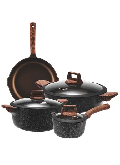 7Pcs 24/28CM Casseroles + 28CM Frypan + 16CM Saucepan Non-Stick Coating Cookware Set CA004-S02 - Black