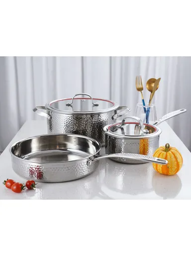 8Pcs 24cm Casseole + 24CM Frypan + 16CM Saucepan + 34CM Wokpan Stainless Steel Cookware Set CA004-S07