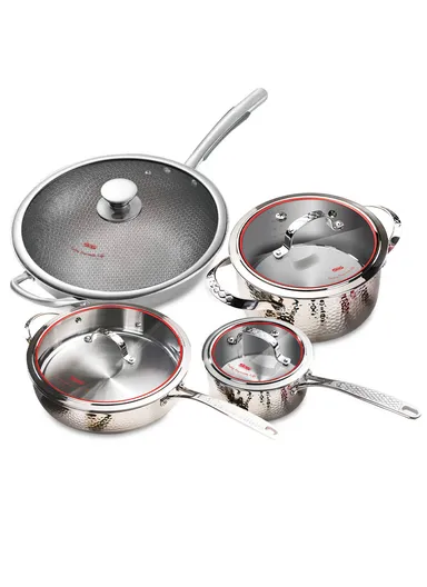 8Pcs 28cm Casserole + 28CM Frypan + 16CM Saucepan + 34CM Wokpan Stainless Steel Cookware Set CA004-S08