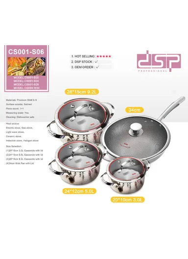8Pcs 20/24/28cm Casseroles + 34CM Wokpan Cookware Set CA004-S06