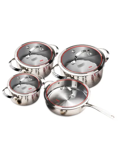 8Pcs 20/24/28cm Casseroles + 28CM Frypan Stainless Steel Non-Stick Cookware Set CA004-S05