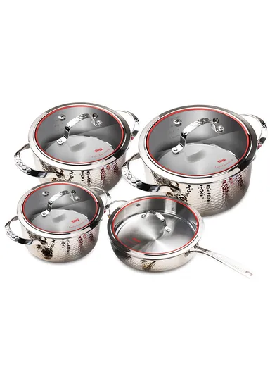8Pcs 20/24/28cm Casseroles + 24CM Frypan Stainless Steel Cookware Set CA004-S04
