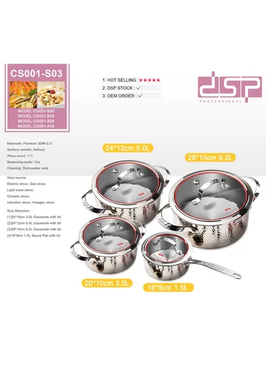 8Pcs 20/24/28cm Casseroles + 16CM Saucepan Stainless Steel Cookware Set CS001-S03