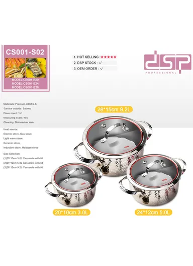 6Pcs 20/24/28cm Casseroles Stainless Steel Cookware Set CA004-S02