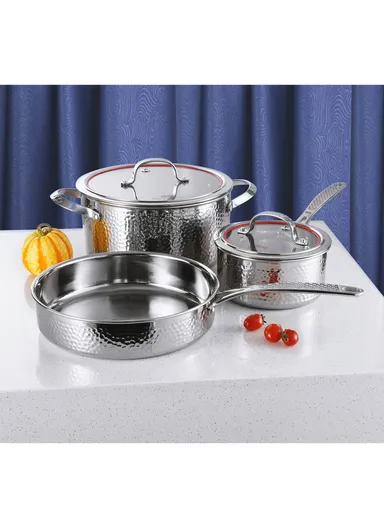5Pcs 24CM Casserole + 16CM Saucepan + 24CM Frypan Stainless Steel Cookware Set CA004-S01