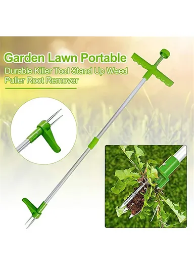 Long Handle Garden Weeder Outdoor Lawn Root Weeding Hand Tool Yard Grass Root Puller Tool 1046A (L100 xW22)cm - Green
