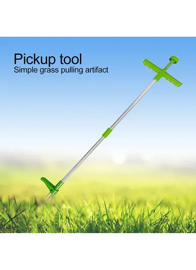 Long Handle Garden Weeder Outdoor Lawn Root Weeding Hand Tool Yard Grass Root Puller Tool 1046A (L100 xW22)cm - Green
