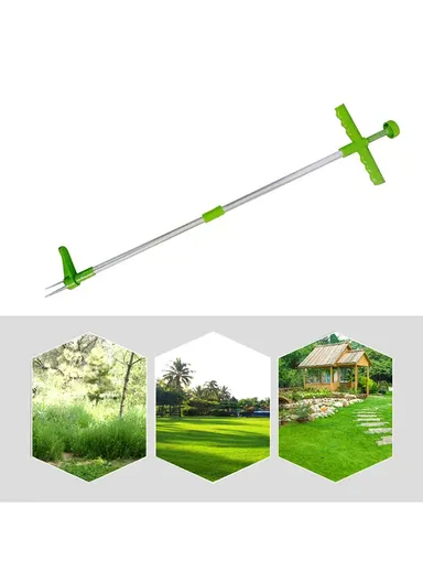 Long Handle Garden Weeder Outdoor Lawn Root Weeding Hand Tool Yard Grass Root Puller Tool 1046A (L100 xW22)cm - Green