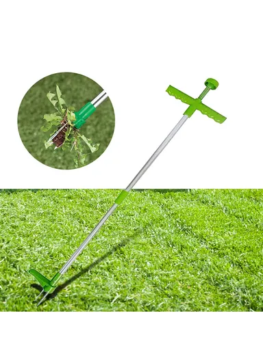 Long Handle Garden Weeder Outdoor Lawn Root Weeding Hand Tool Yard Grass Root Puller Tool 1046A (L100 xW22)cm - Green