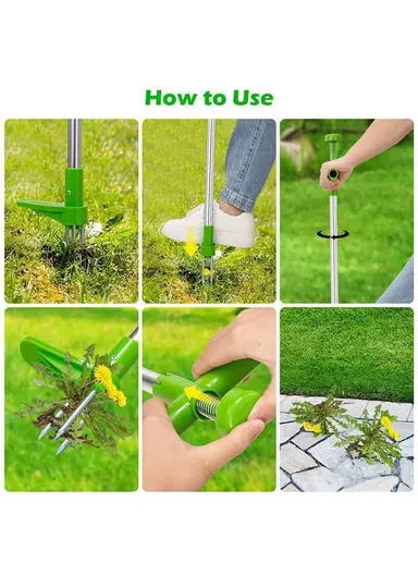 Long Handle Garden Weeder Outdoor Lawn Root Weeding Hand Tool Yard Grass Root Puller Tool 1046A (L100 xW22)cm - Green