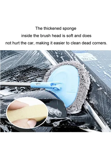 Telescopic Car Wash Brush Long Handle Wash Mop Chenille Car Cleaning Tool (L27 x W21)cm