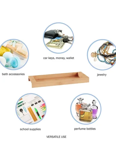 Natural Bamboo Rectangular Tray Versatile Toilet Sink Tank Tray for Bathroom Counter Top JJTZ