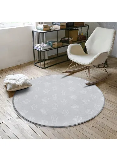 60x60cm Round Bathroom Rug Non-slip Soft Area Mat For Bath Bedroom Playroom - Cactus Garden