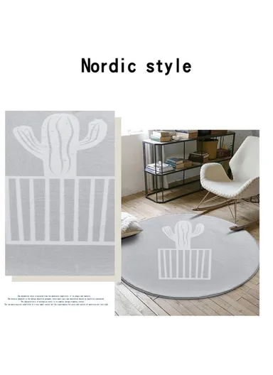 60x60cm Round Bathroom Rug Non-slip Soft Area Mat For Bath Bedroom Playroom - Cactus Garden