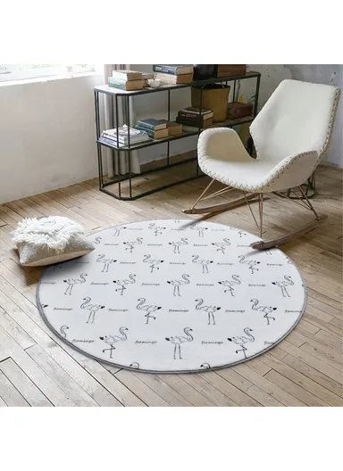 60x60cm Round Bathroom Rug Non-slip Soft Area Mat For Bath Bedroom Playroom - Birds