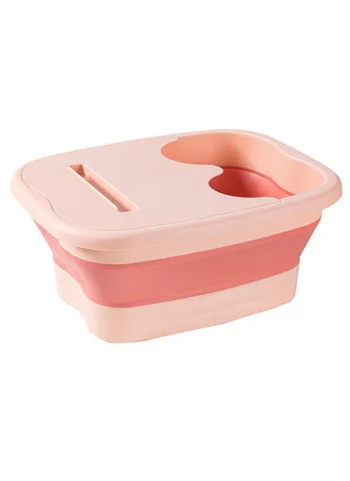 Thickened Silicone Foot Bath Basin Home Foldable Foot Soaking Bucket With Lid (L40 x W32 x H17)cm - Pink