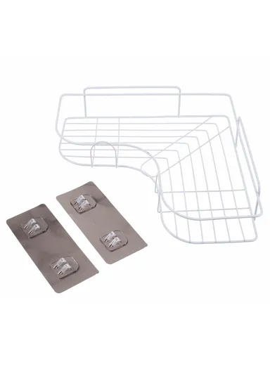 Triangular Shower Shelf Bathroom Corner Bath Storage Holder Home Organizer Rack (D26.7 x W12 x H6)cm - White