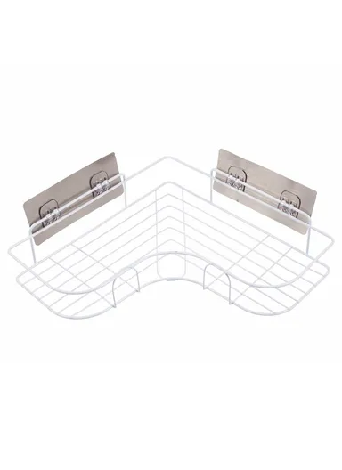 Triangular Shower Shelf Bathroom Corner Bath Storage Holder Home Organizer Rack (D26.7 x W12 x H6)cm - White