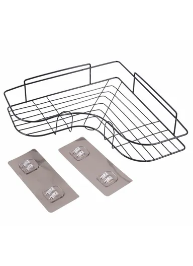 Triangular Shower Shelf Bathroom Corner Bath Storage Holder Home Organizer Rack (D26.7 x W12 x H6)cm - Black