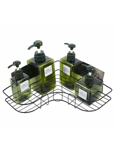 Triangular Shower Shelf Bathroom Corner Bath Storage Holder Home Organizer Rack (D26.7 x W12 x H6)cm - Black