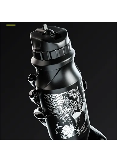 0.6L Sports Water Bottle Mountain Bike Water Bottle Cup for Outdoors Camping Cycling Fitness Gym - Abstract Pattern / Black