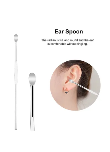 10Pcs/Set Ear Pick Earwax Removal Kit Stainless Steel Earpick Ear Spoon Cleaning Tool Set with Storage Pouch - Black