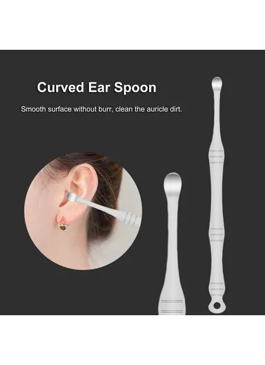 10Pcs/Set Ear Pick Earwax Removal Kit Stainless Steel Earpick Ear Spoon Cleaning Tool Set with Storage Pouch - Black