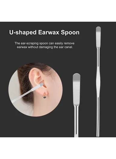 10Pcs/Set Ear Pick Earwax Removal Kit Stainless Steel Earpick Ear Spoon Cleaning Tool Set with Storage Pouch - Black