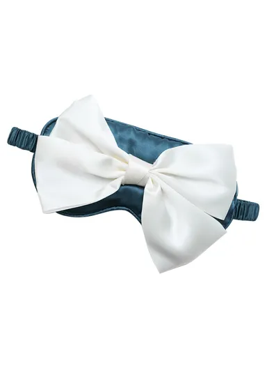 Imitated Silk Sleep Eye Mask Bowknot Decor Eye Cover Eyeshade - Blackish Green