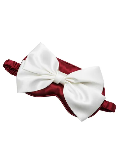Imitated Silk Sleep Eye Mask Bowknot Decor Eye Cover Eyeshade - Wine Red