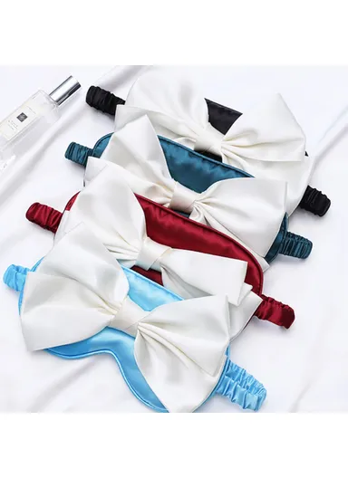 Imitated Silk Sleep Eye Mask Bowknot Decor Eye Cover Eyeshade - Apricot