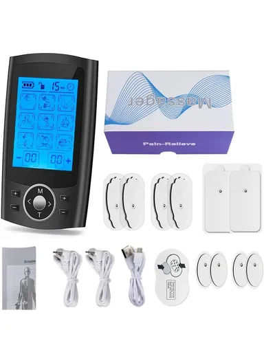 200mAh High-quality Electronic Pulse Massager Muscle Stimulator for Pain Relief Therapy With 24 Modes (L13 x W6.5 x H0.9)cm - Black/EU Plug