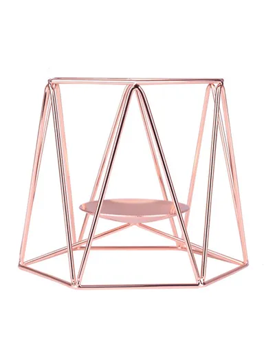 Candle Holders Vintage Geometric Design Iron Hollow Candlestick Holders for Vintage Wedding Home Decoration, Size: S -  Rose Gold