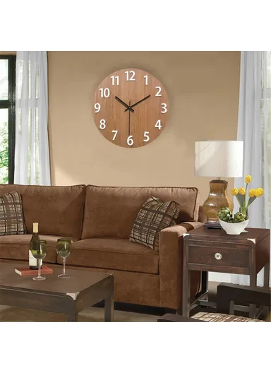 30cm Wooden Silent Quartz Clock Fine Workmanship Classic Appearance Living Room Round Wall Clock - HR-CMW08