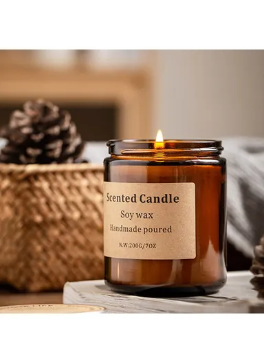 Scented Candle Soy Wax Brown Jar Candles with Lid Up to 40 Hours Burning Time XY-8924 - Copal
