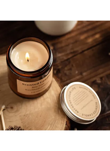 Scented Candle Soy Wax Brown Jar Candles with Lid Up to 40 Hours Burning Time XY-8924 - Copal