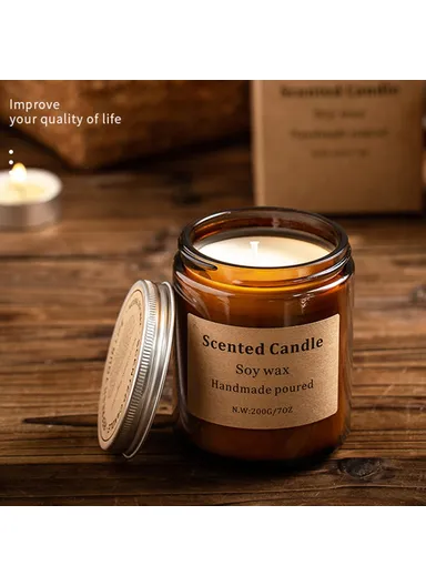 Scented Candle Soy Wax Brown Jar Candles with Lid Up to 40 Hours Burning Time XY-8924 - Copal