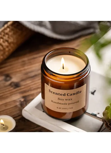 Scented Candle Soy Wax Brown Jar Candles with Lid Up to 40 Hours Burning Time XY-8924 - Copal