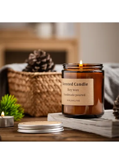 Scented Candle Soy Wax Brown Jar Candles with Lid Up to 40 Hours Burning Time XY-8924 - Copal
