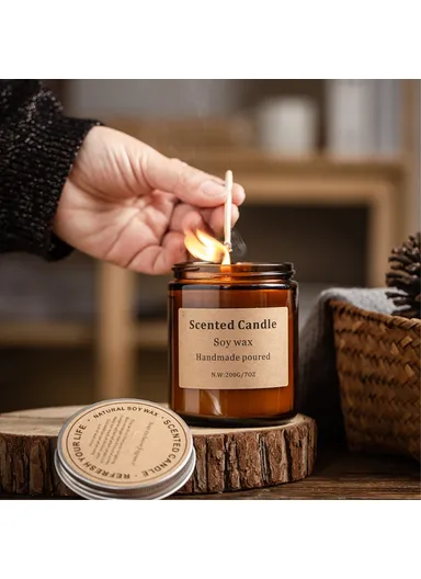 Scented Candle Soy Wax Brown Jar Candles with Lid Up to 40 Hours Burning Time XY-8924 - Copal