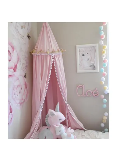 Children's Room Decoration Fur Ball Dome Bed Tent Mosquito Net - Pink