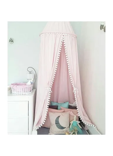 Children's Room Decoration Fur Ball Dome Bed Tent Mosquito Net - Pink