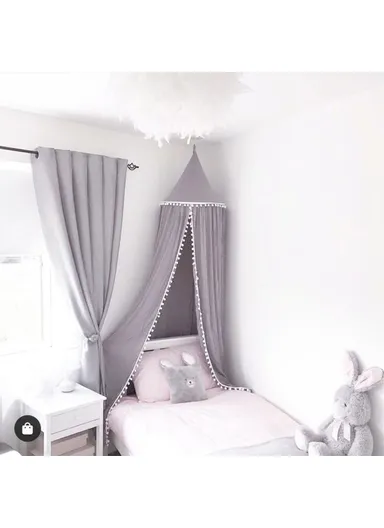 Children's Room Decoration Fur Ball Dome Bed Tent Mosquito Net - Grey