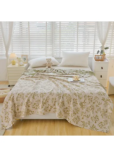 Class A Cotton Blanket, Summer Towel Quilt Air Conditioning Blanket (L200 x W230)cm - Plant / Green