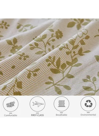 Class A Cotton Blanket, Summer Towel Quilt Air Conditioning Blanket (L200 x W230)cm - Plant / Green