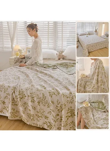 Class A Cotton Blanket, Summer Towel Quilt Air Conditioning Blanket (L200 x W230)cm - Plant / Green