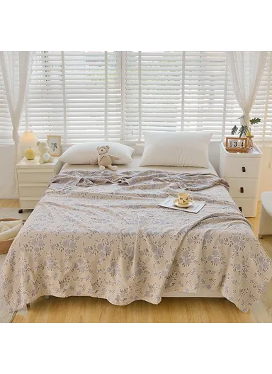 Class A Cotton Blanket, Summer Towel Quilt Air Conditioning Blanket (L200 x W230)cm - Flower / Blue